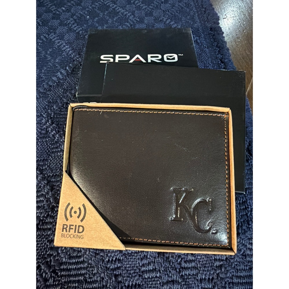Kansas City Royals Sparo Mens RFID Blocking Leather Bifold Wallet Brown New Box